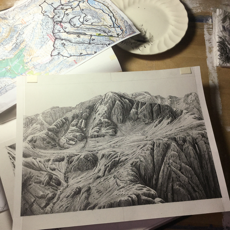 Example of an illustration for the book, Bidean nam Bian and the Three Sisters of Glen Coe from Greenburn Publishing