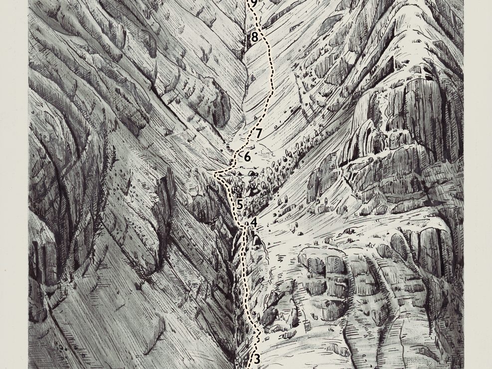 Drawing of the route through Coire Gabhail