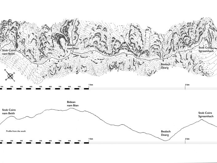 Summit Ridge Map of Bidean nam Bian